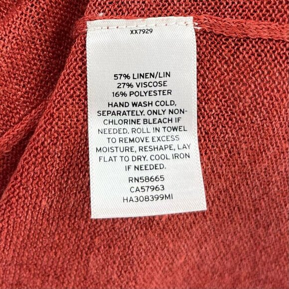Halogen Sweater Women's XS Red Knit Linen Blend Open Front Pocket Tunic Cardigan - Picture 11 of 12